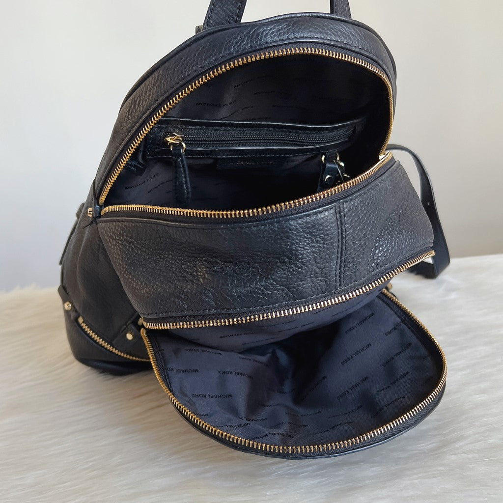 Michael Kors Black Leather Front Zip Pocket Backpack Like New