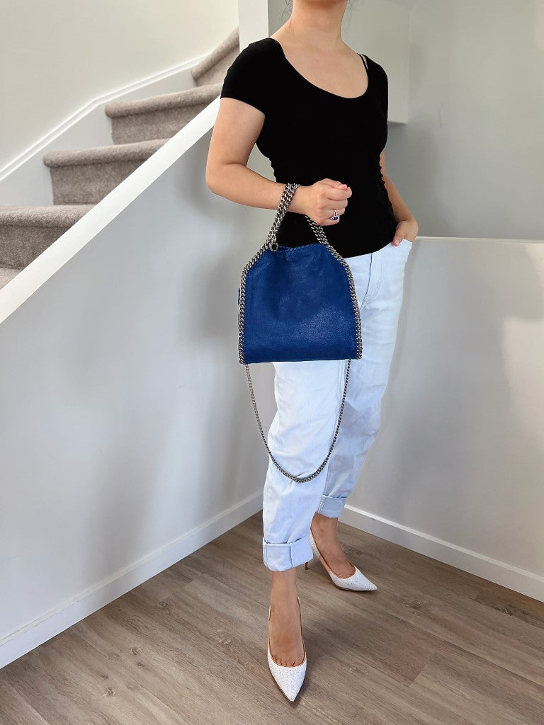 Stella Mccartney Metallic Blue Signature Mini Falabella Shoulder Bag Excellent