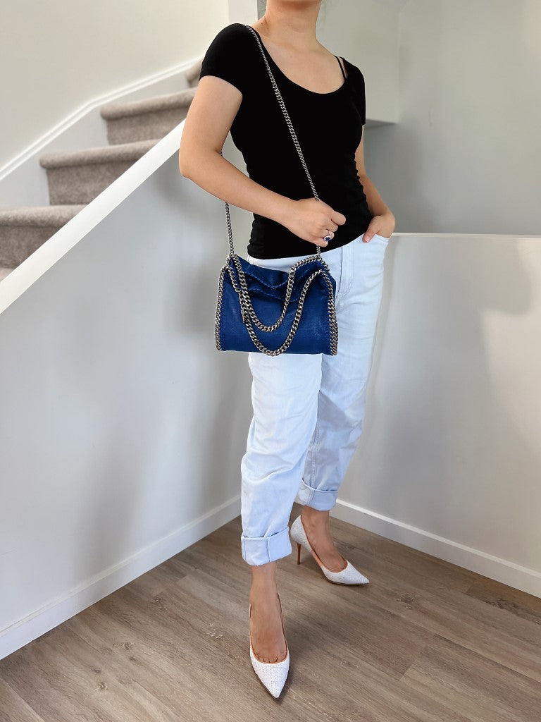 Stella Mccartney Metallic Blue Signature Mini Falabella Shoulder Bag Excellent