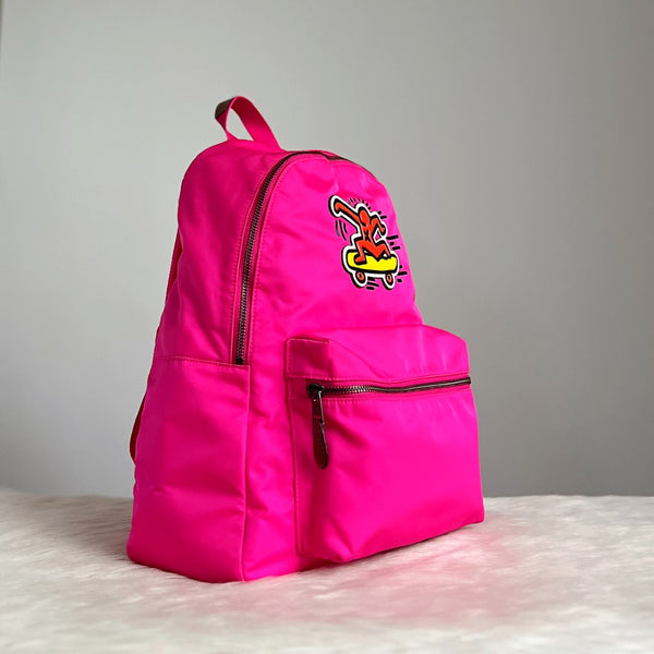 Coach Bright Pink Nylon Front Pocket Backpack Excellent