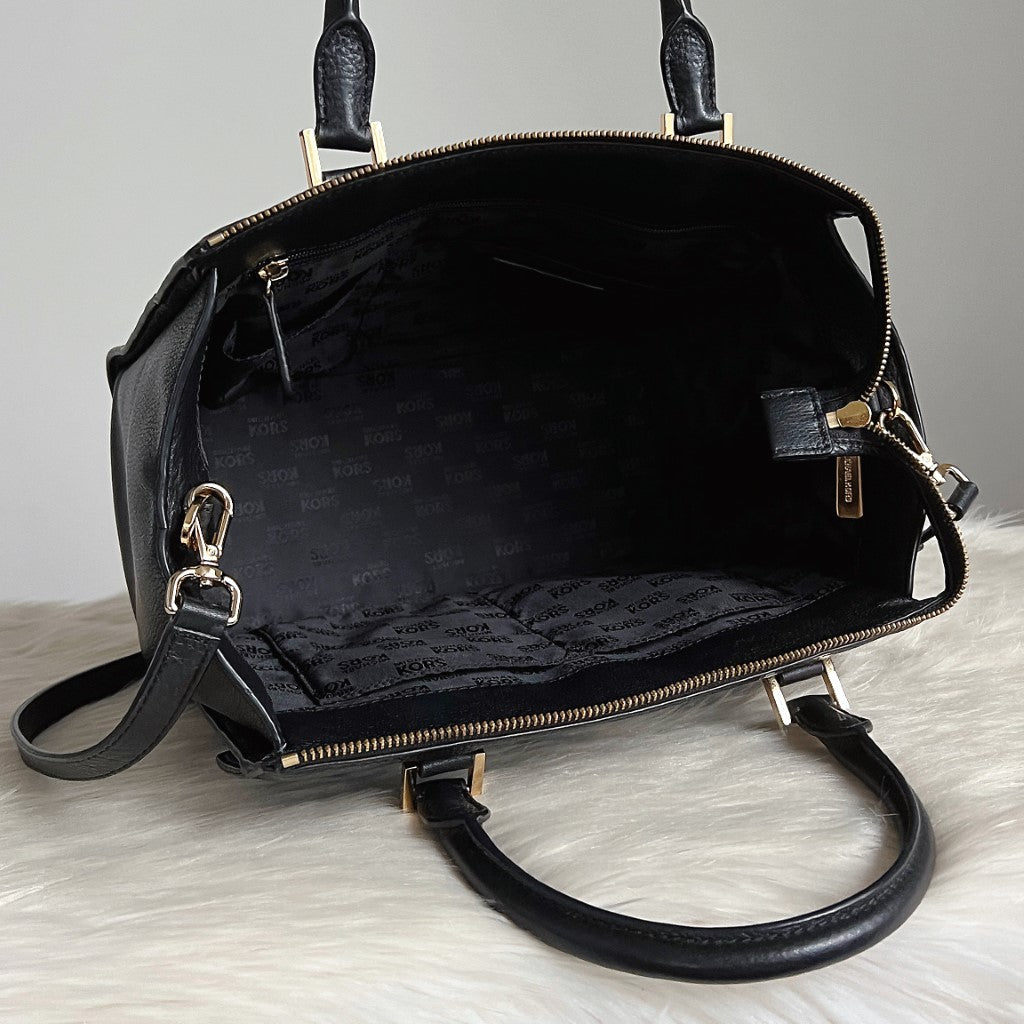 Michael Kors Black Leather Career MK Logo 2 Way Shoulder Bag Excellent