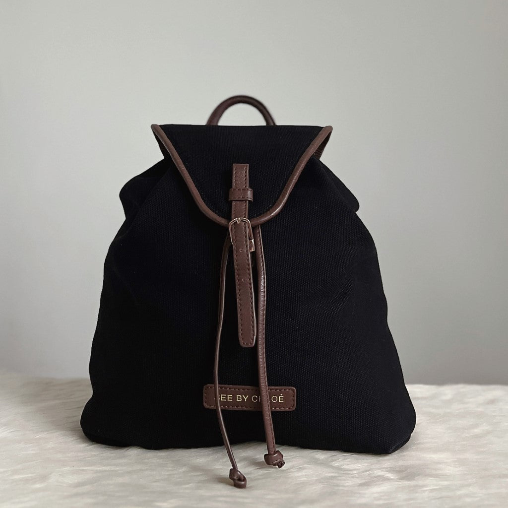 Black canvas drawstring backpack deals