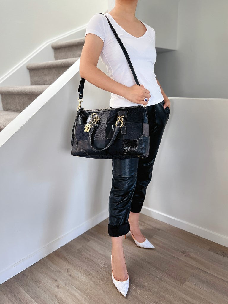 Coach Black Patchwork Charm Detail Career 2 Way Shoulder Bag Excellent