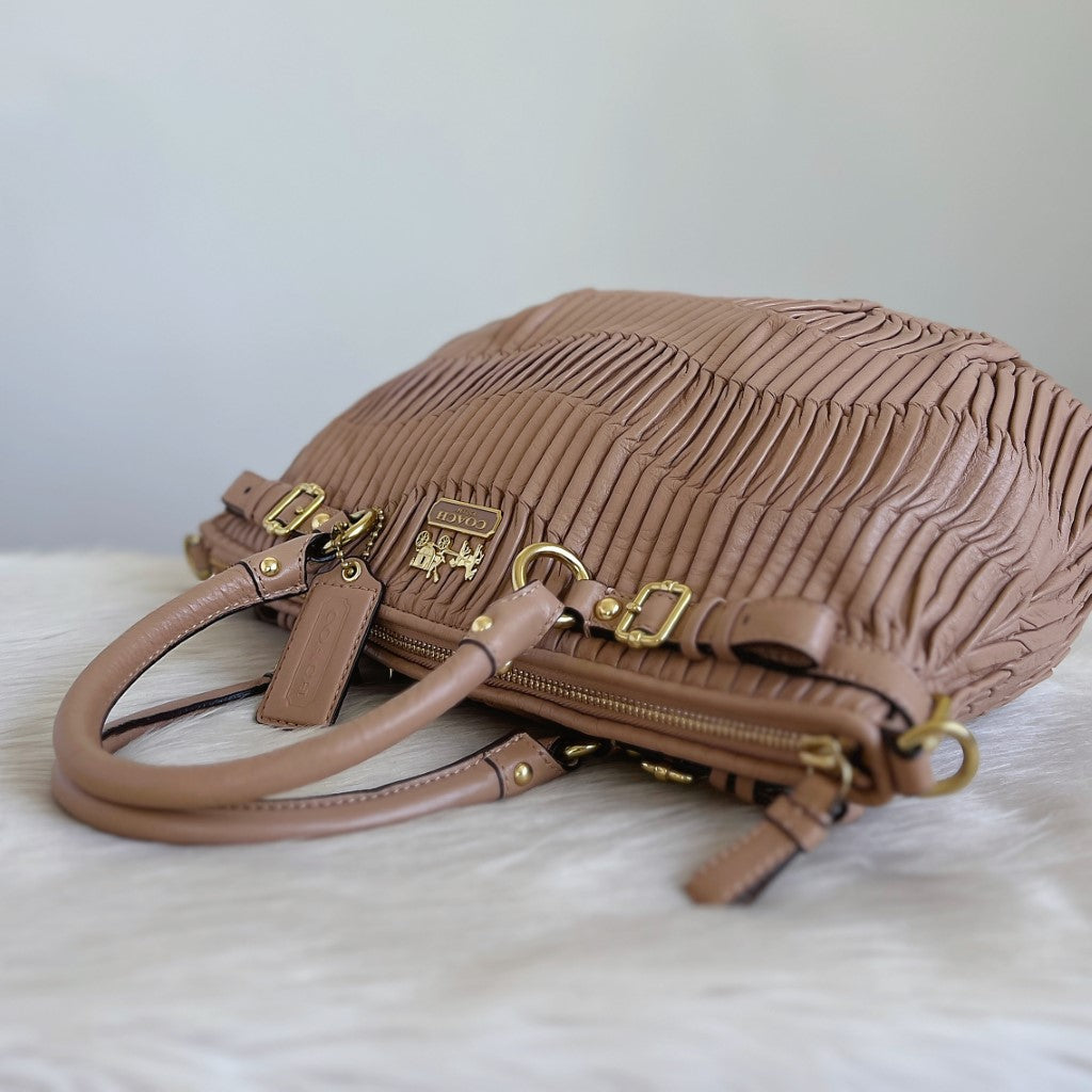 Coach Mocha Leather Quilted Detail 2 Way Shoulder Bag Like New