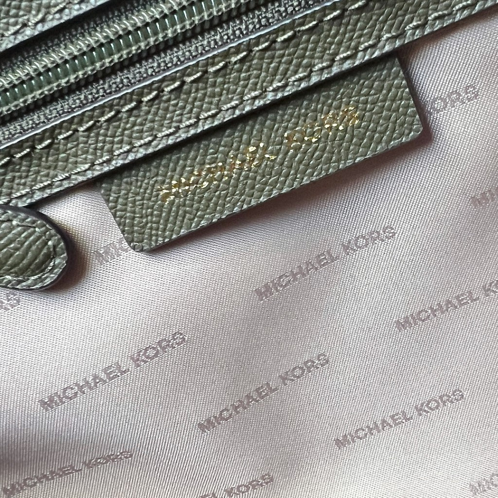 Michael Kors Olive Leather Front Logo Career 2 Way Shoulder Bag Like New