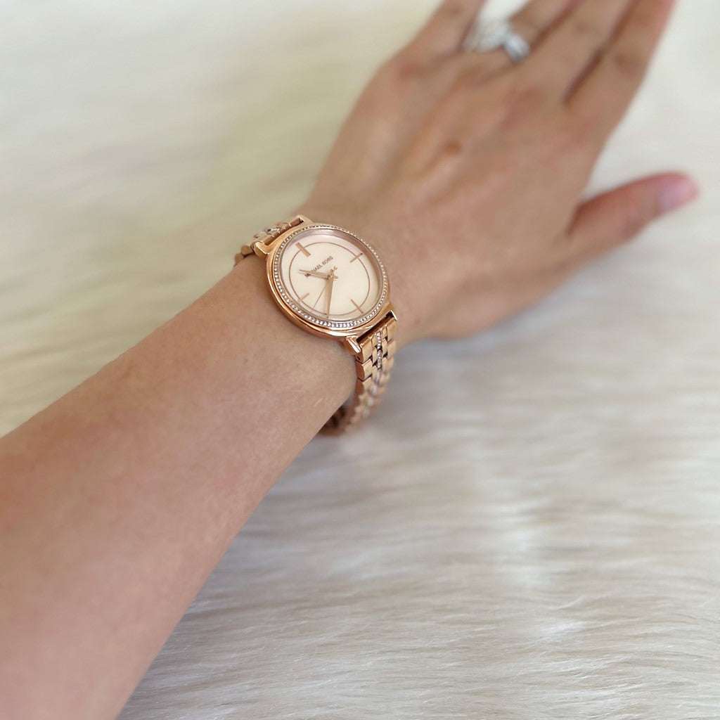 Michael Kors Rose Gold Cinthia Crystal Women's Wrist Watch Like New