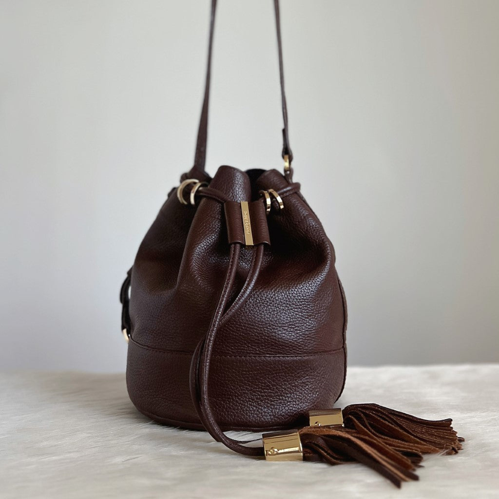 See by Chloe Chocolate Leather Bucket Drawstring Shoulder Bag Excellent