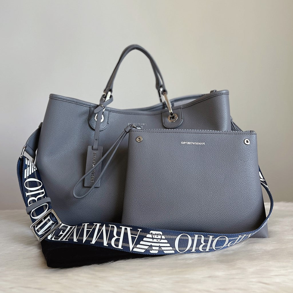Emporio Armani Grey Carryall Large 2 Way Large Shoulder Bag + Pouch Excellent