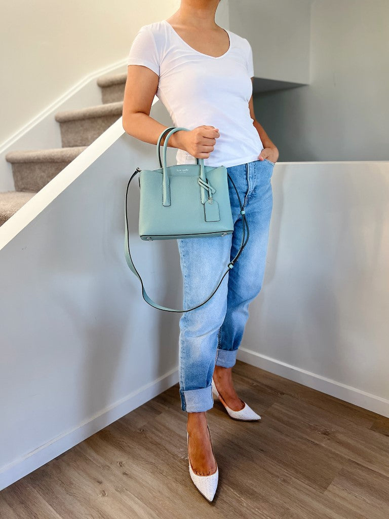 Kate Spade Mint Leather Triple Compartment 2 Way Shoulder Bag Like New