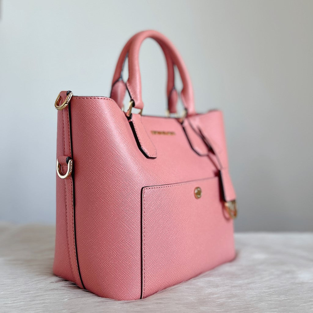 Michael Kors Pink Leather MK Charm Detail 2 Way Shoulder Bag Like New