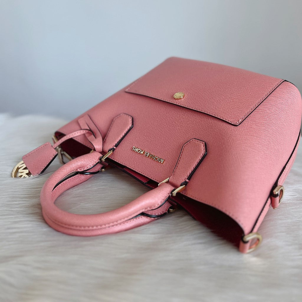 Michael Kors Pink Leather MK Charm Detail 2 Way Shoulder Bag Like New