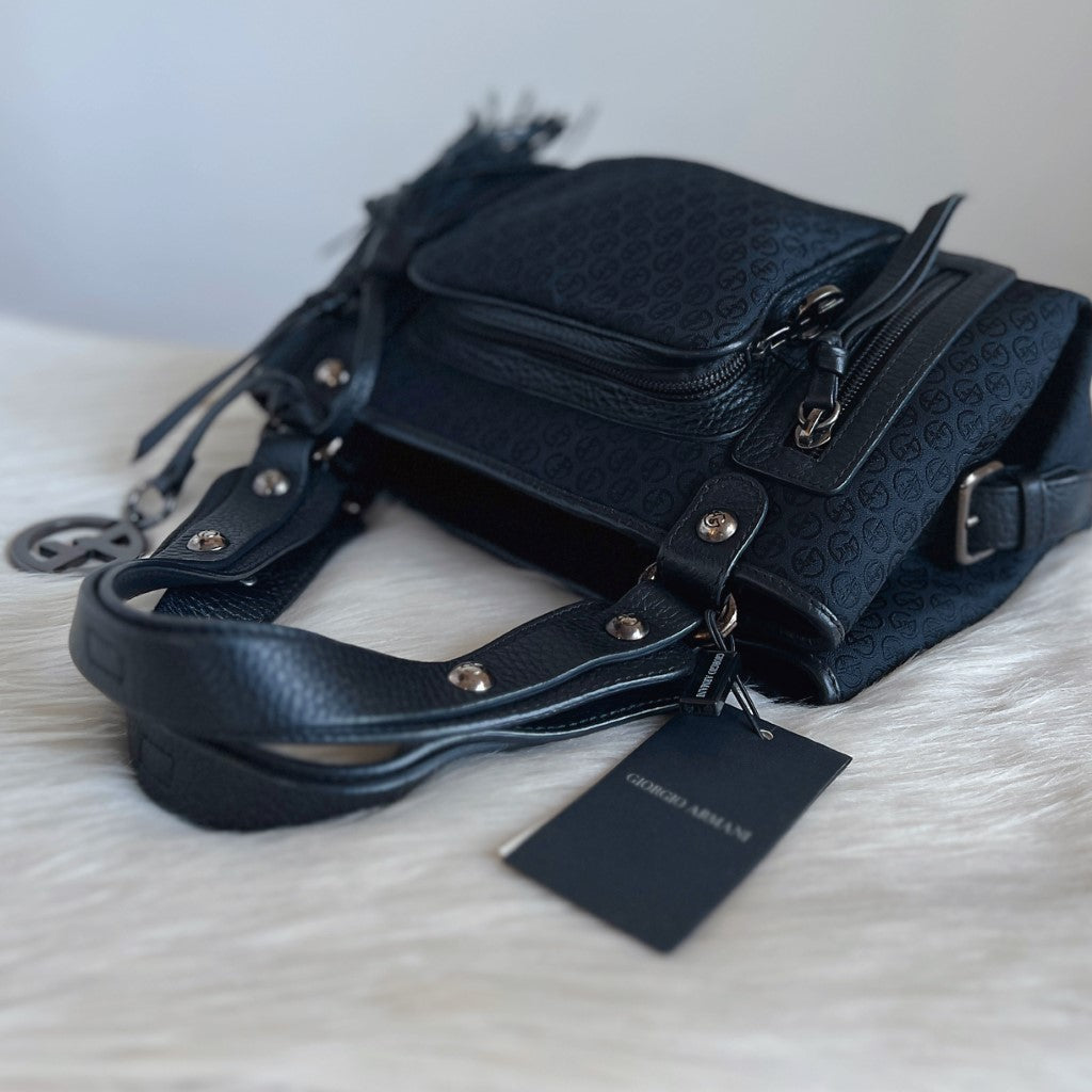 Giorgio Armani Black Tassel Detail Triple Compartment Small Tote Bag New with Tags