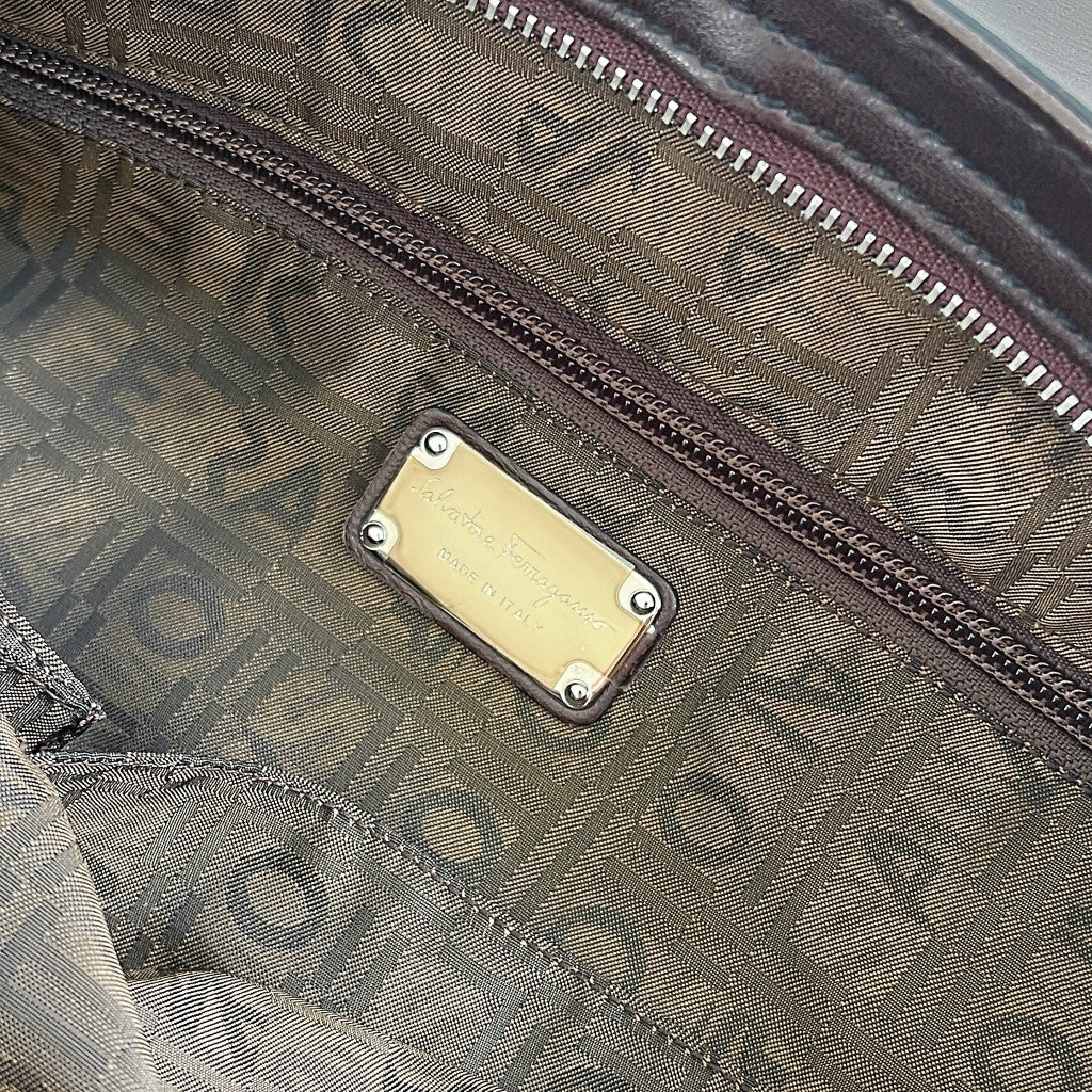 Salvatore Ferragamo Chocolate Leather Signature Career Shoulder Bag