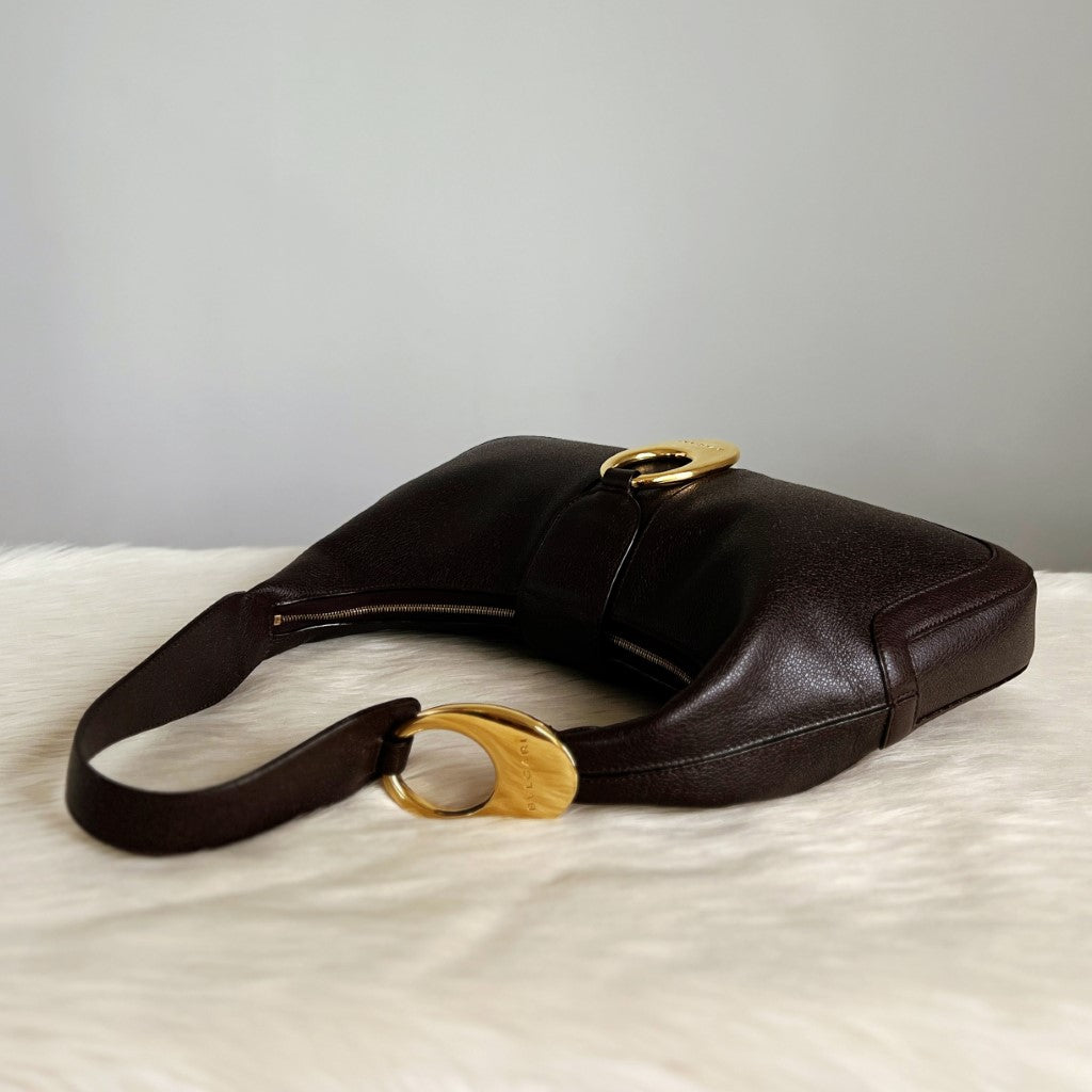 Bvlgari Chocolate Leather Front Ring Classic Shoulder Bag