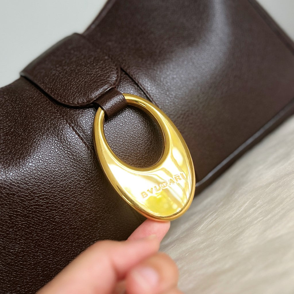 Bvlgari Chocolate Leather Front Ring Classic Shoulder Bag