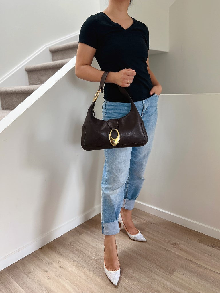 Bvlgari Chocolate Leather Front Ring Classic Shoulder Bag