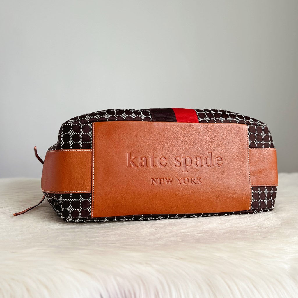 Kate Spade Caramel Leather Stripe Detail Drawstring Shoulder Bag