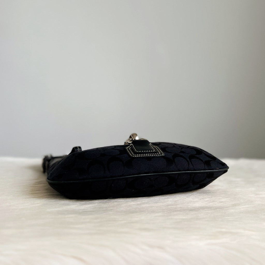 Coach Black Monogram Front Buckle Detail Crossbody Shoulder Bag
