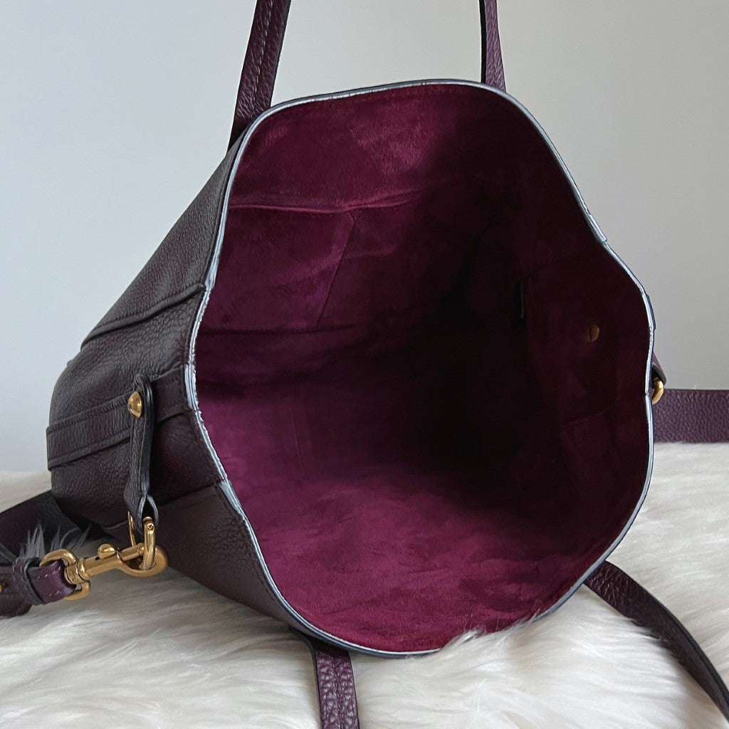 Christian Dior Bordeaux Leather Large 2 Way Shoulder Bag Excellent