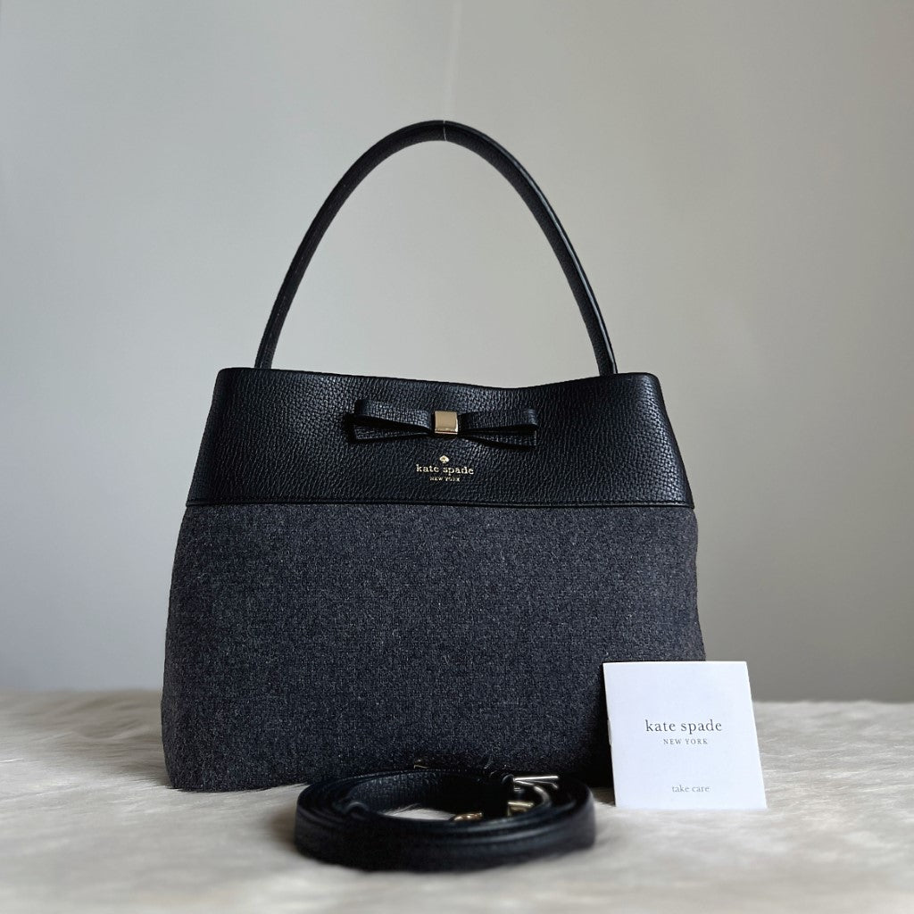 Kate Spade Black Leather Patchwork Front Bow 2 Way Shoulder Bag Excellent