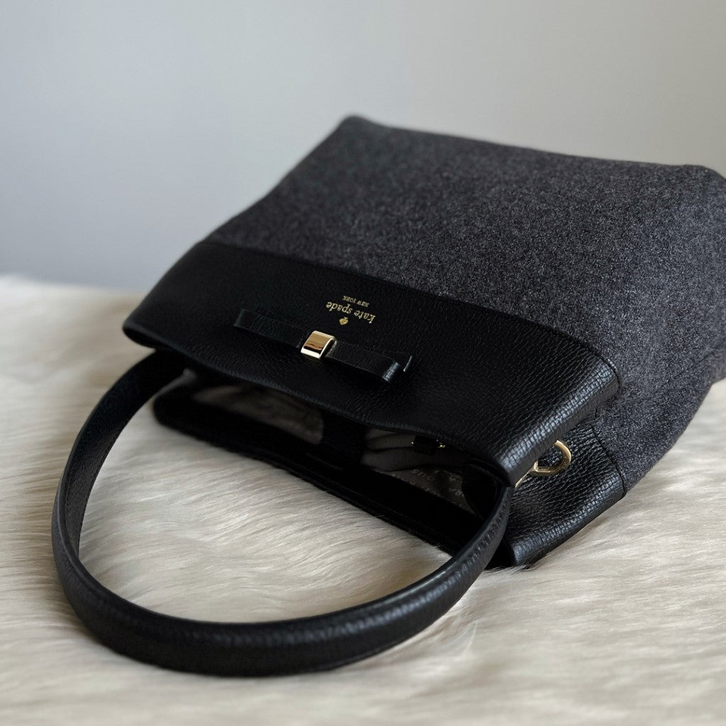 Kate Spade Black Leather Patchwork Front Bow 2 Way Shoulder Bag Excellent
