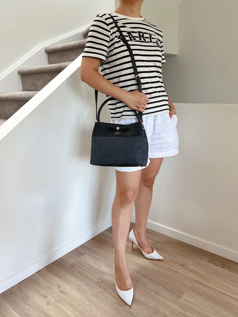 Kate Spade Black Leather Patchwork Front Bow 2 Way Shoulder Bag Excellent