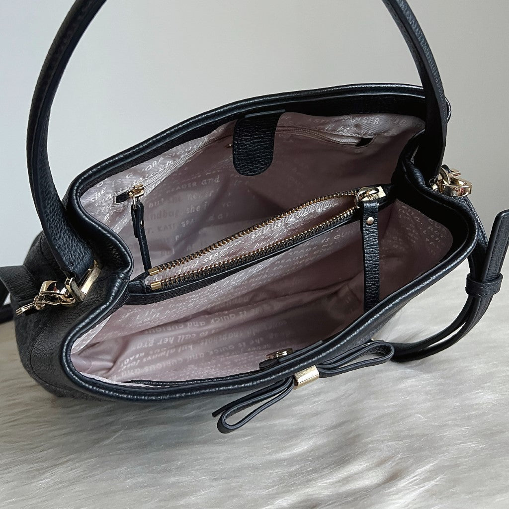 Kate Spade Black Leather Patchwork Front Bow 2 Way Shoulder Bag Excellent