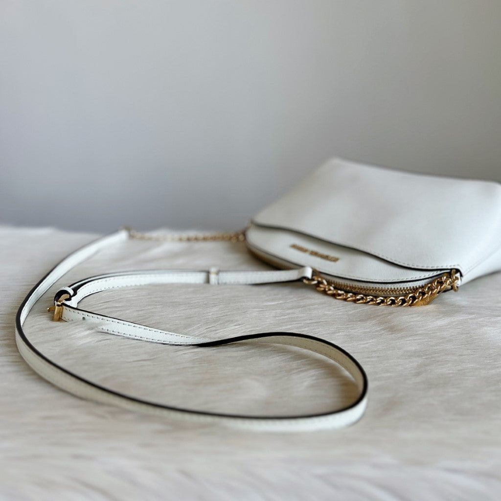 Michael Kors White Leather Gold Chain Crossbody Shoulder Bag