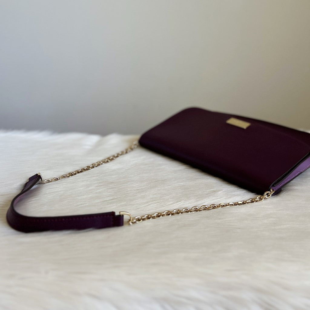 Kate Spade Purple Leather Chain Detail Shoulder Bag Like New