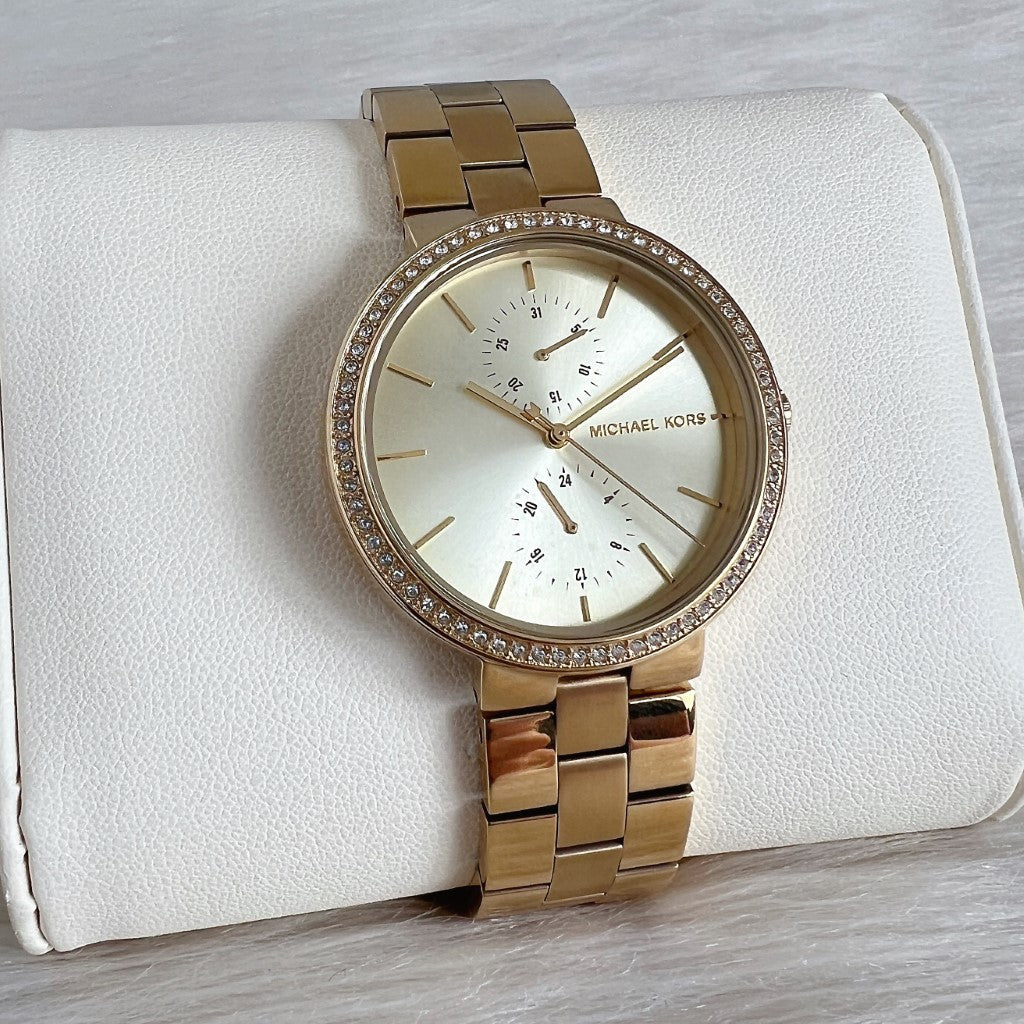 Michael Kors Gold Garner Day Date Crystal Women's Wrist Watch Like New