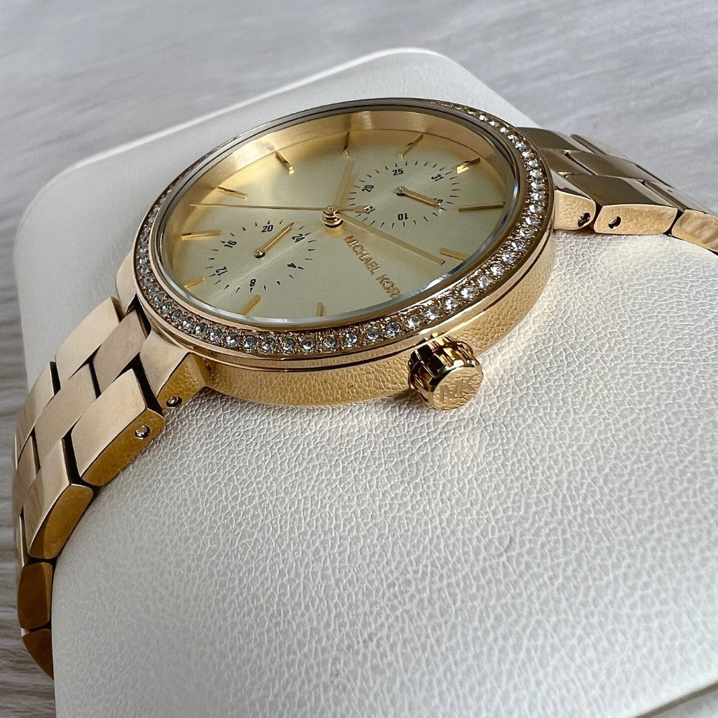 Michael Kors Gold Garner Day Date Crystal Women's Wrist Watch Like New