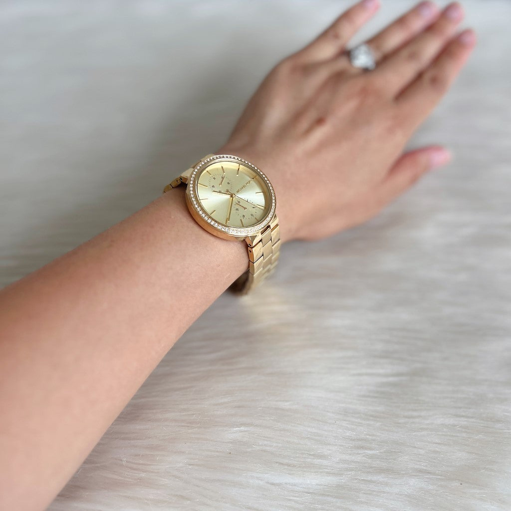 Michael Kors Gold Garner Day Date Crystal Women's Wrist Watch Like New