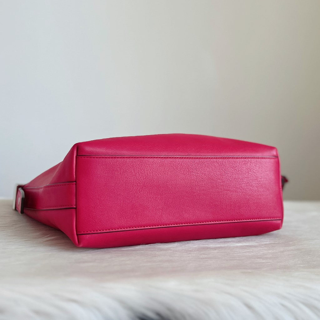 Coach Fuchsia Leather Tassel Charm Crossbody Shoulder Bag