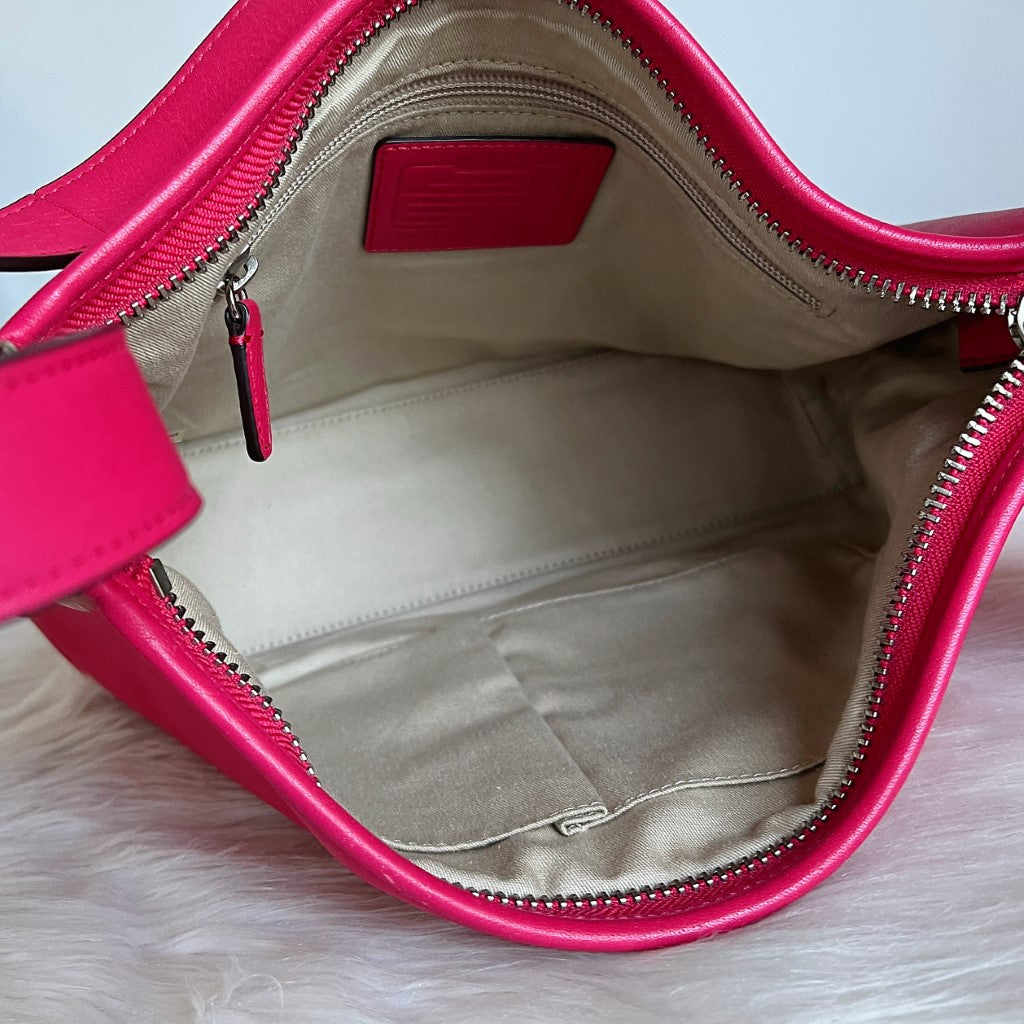 Coach Fuchsia Leather Tassel Charm Crossbody Shoulder Bag