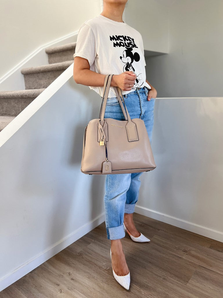 Marc Jacobs Taupe Leather Carryall Triple Compartment Shoulder Bag