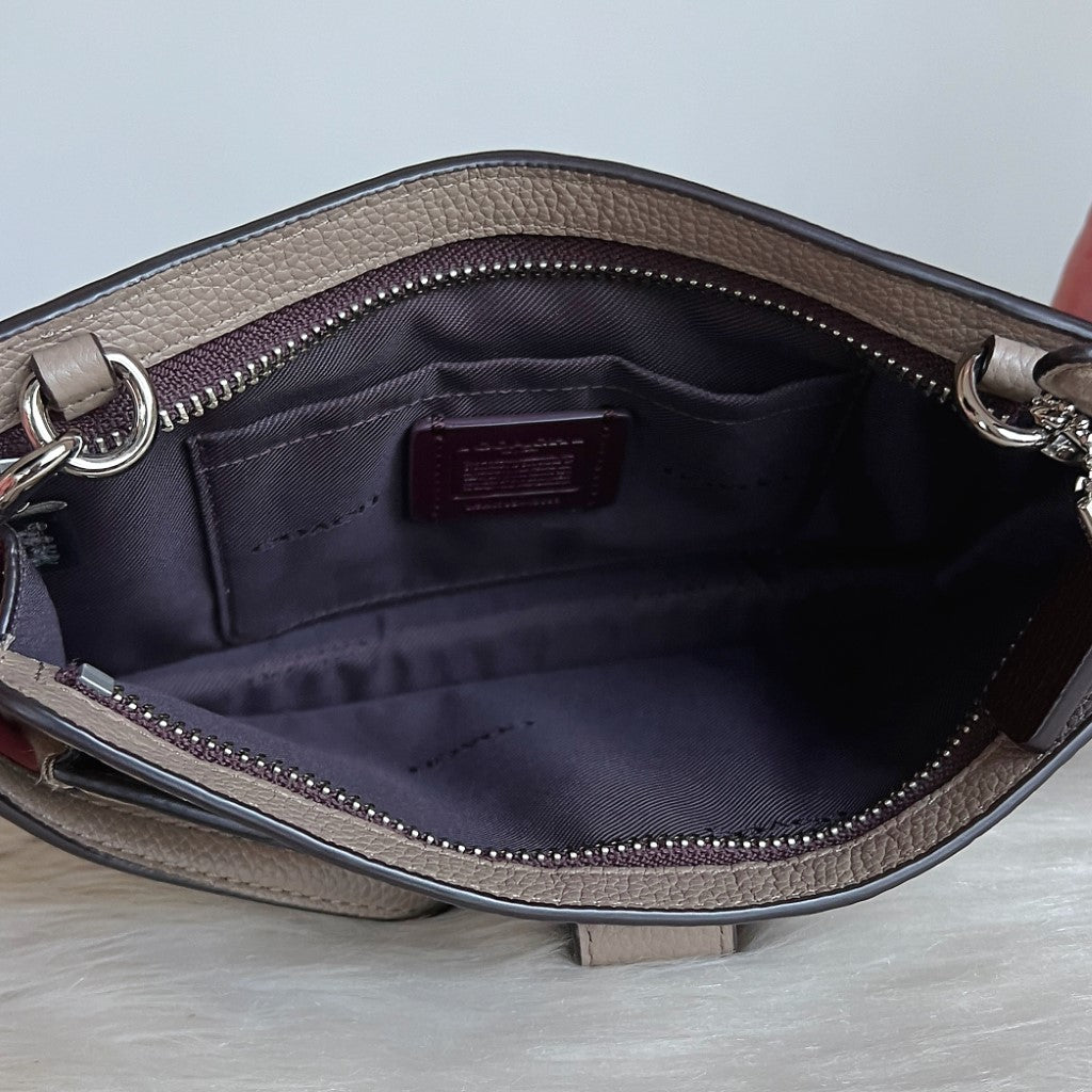 Coach Taupe Leather Turn Lock Detail Crossbody Shoulder Bag