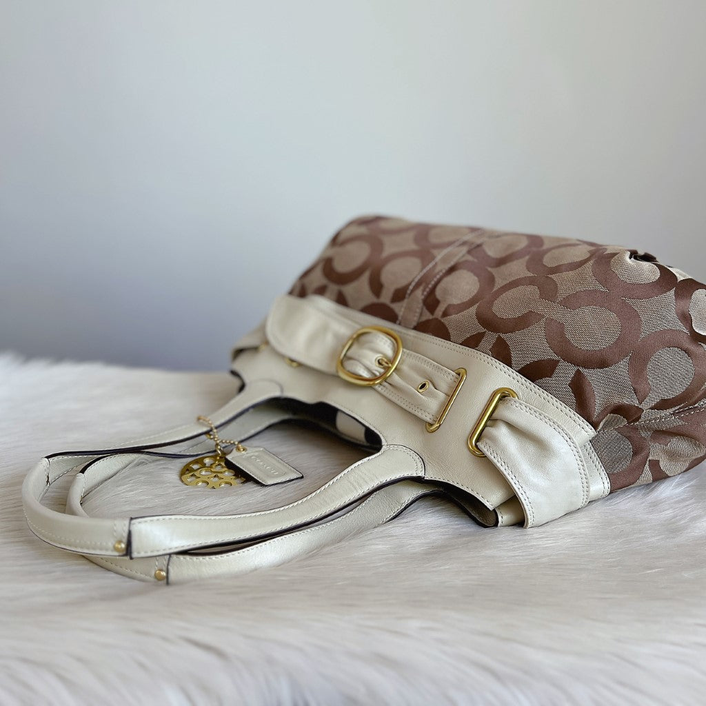 Coach Monogram Patchwork Buckle Detail Shoulder Bag Excellent