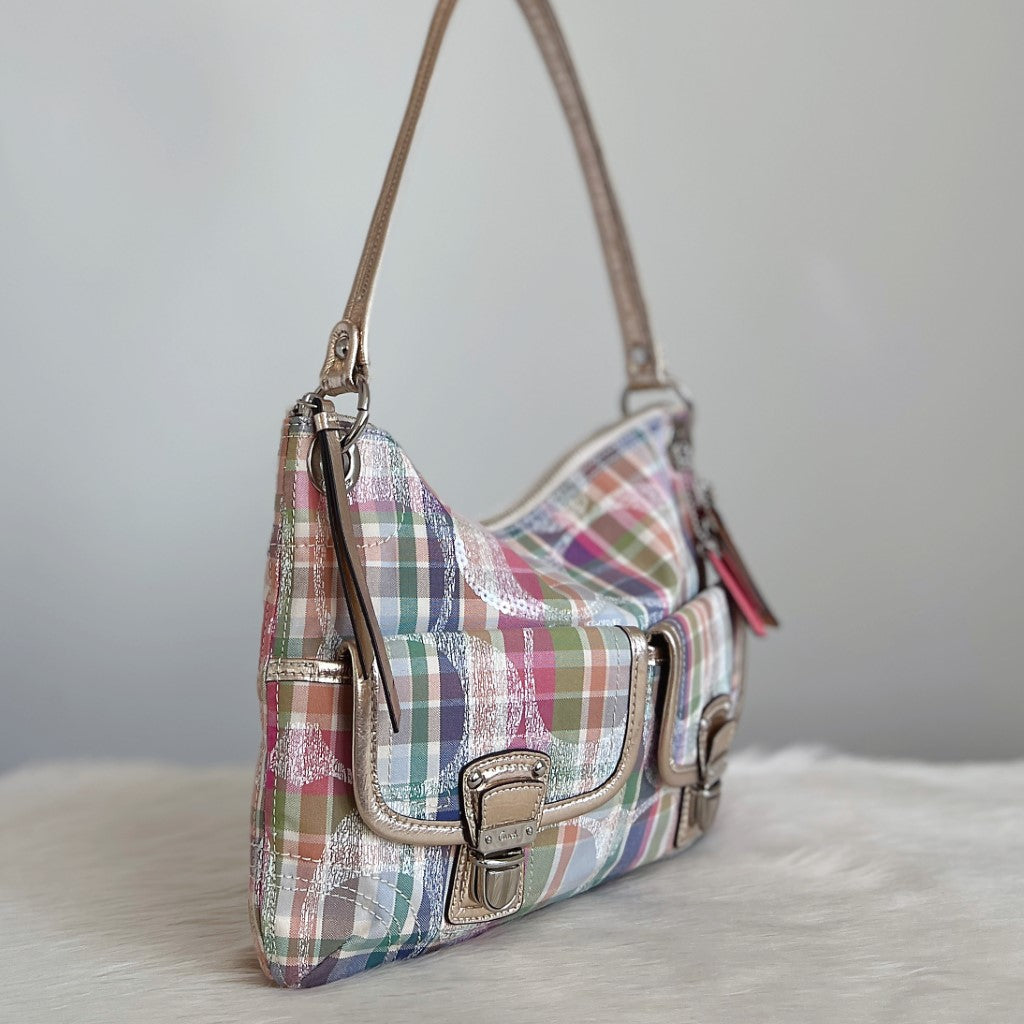 Coach Check Print Front Buckled Pocket Shoulder Bag