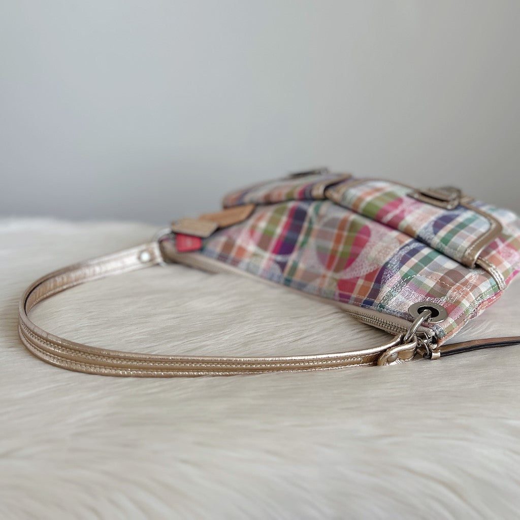Coach Check Print Front Buckled Pocket Shoulder Bag