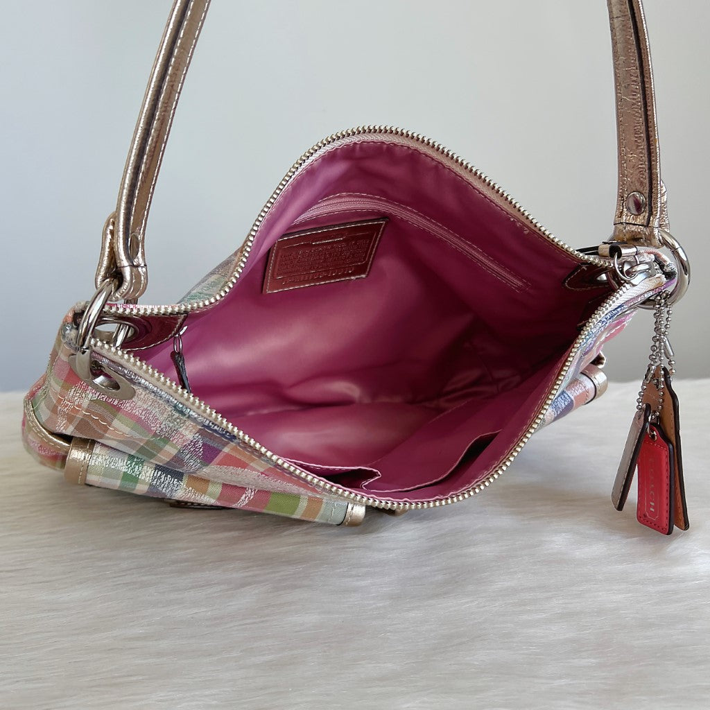 Coach Check Print Front Buckled Pocket Shoulder Bag