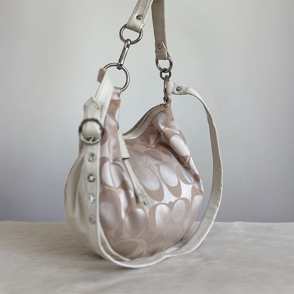 Coach Monogram White Leather Patchwork 2 Way Shoulder Bag