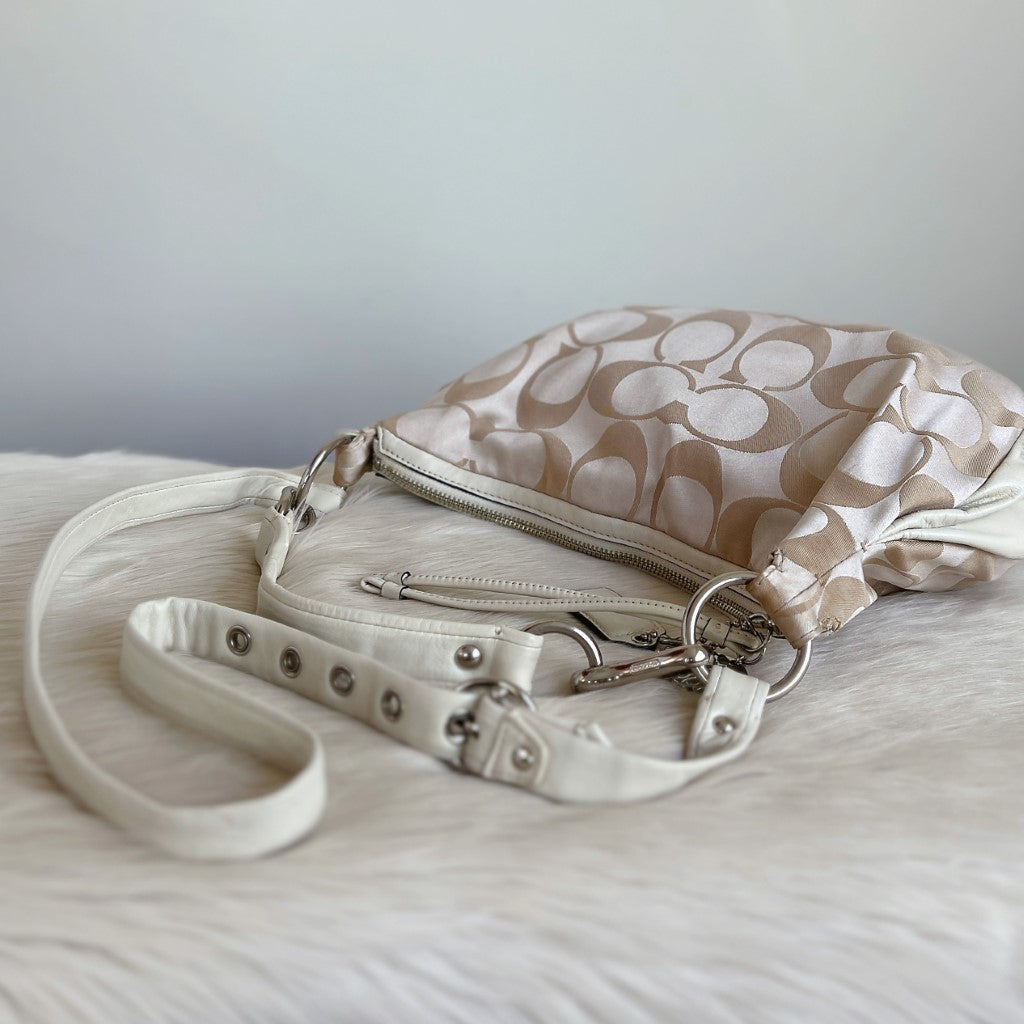 Coach Monogram White Leather Patchwork 2 Way Shoulder Bag