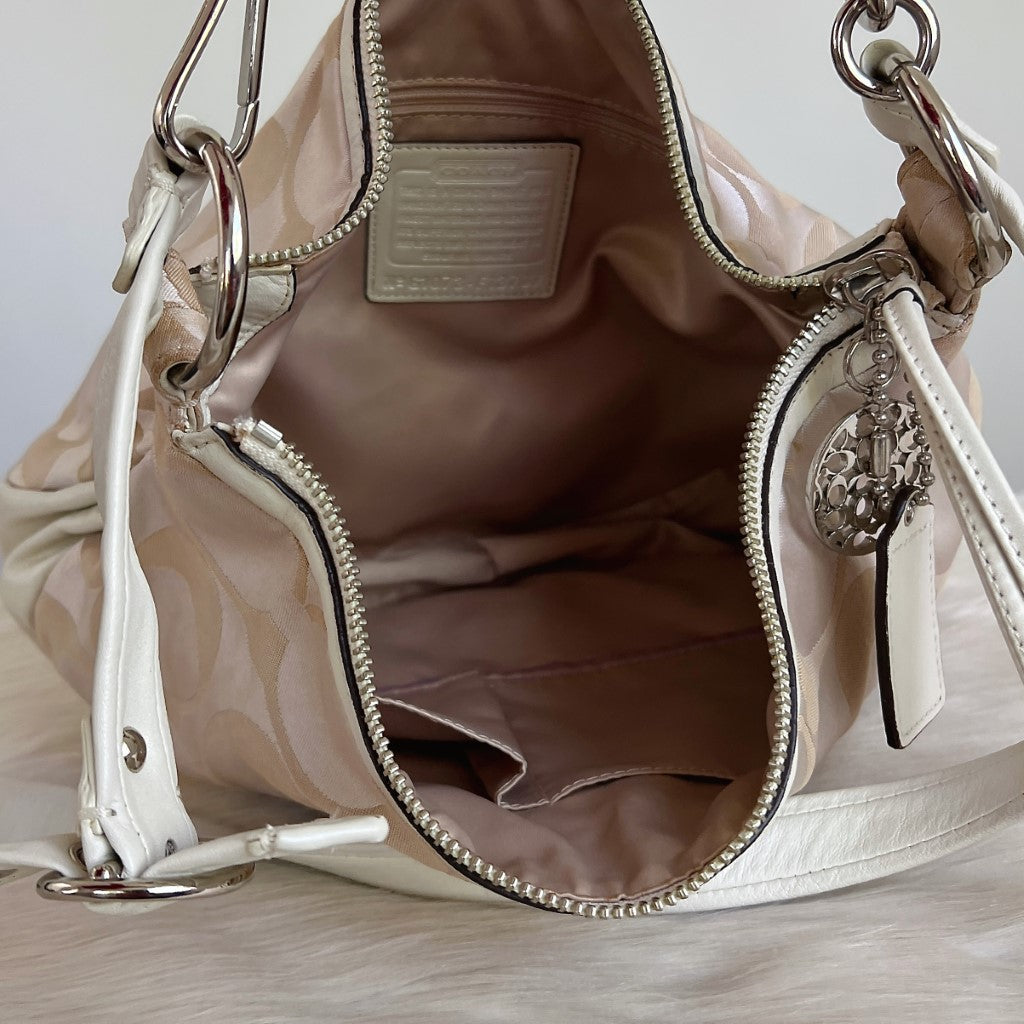 Coach Monogram White Leather Patchwork 2 Way Shoulder Bag