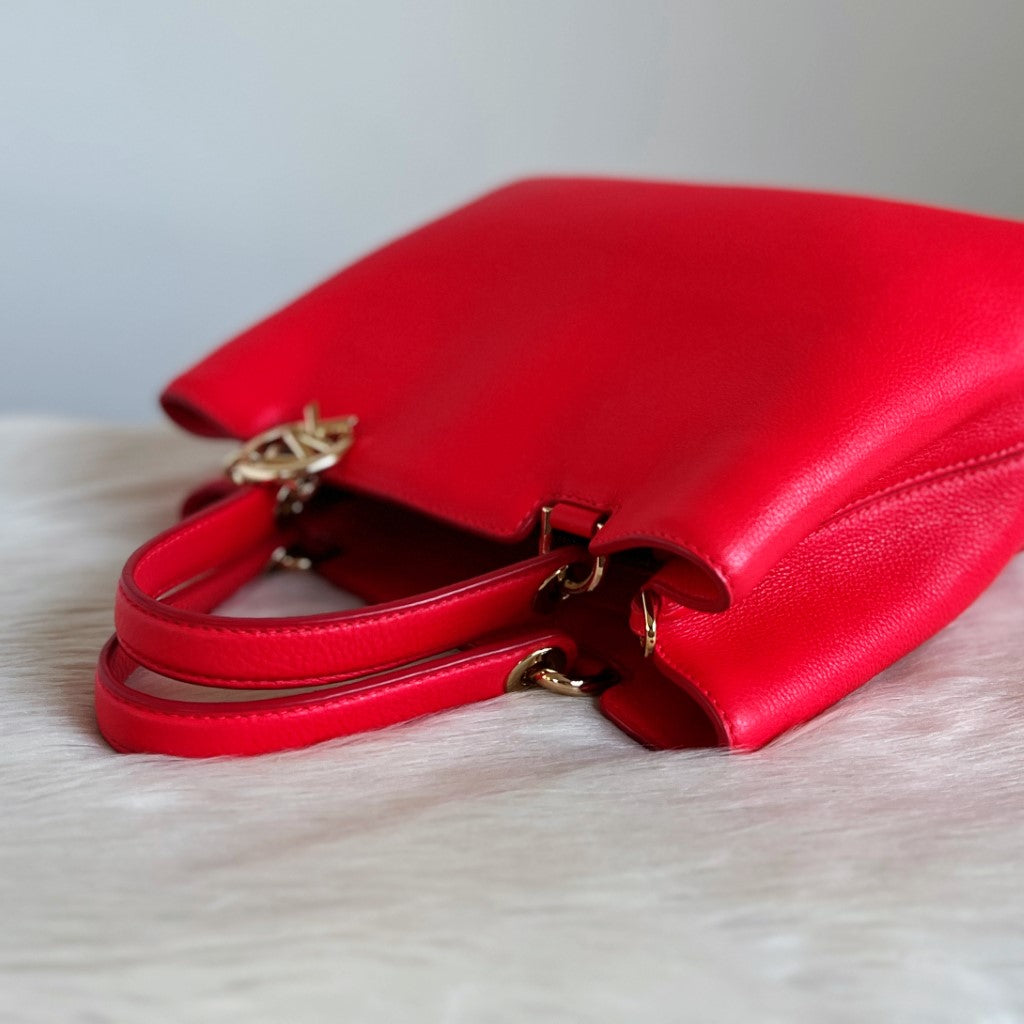 Michael Kors Red Leather Triple Compartment Tote Bag