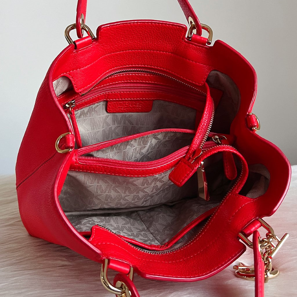 Michael Kors Red Leather Triple Compartment Tote Bag