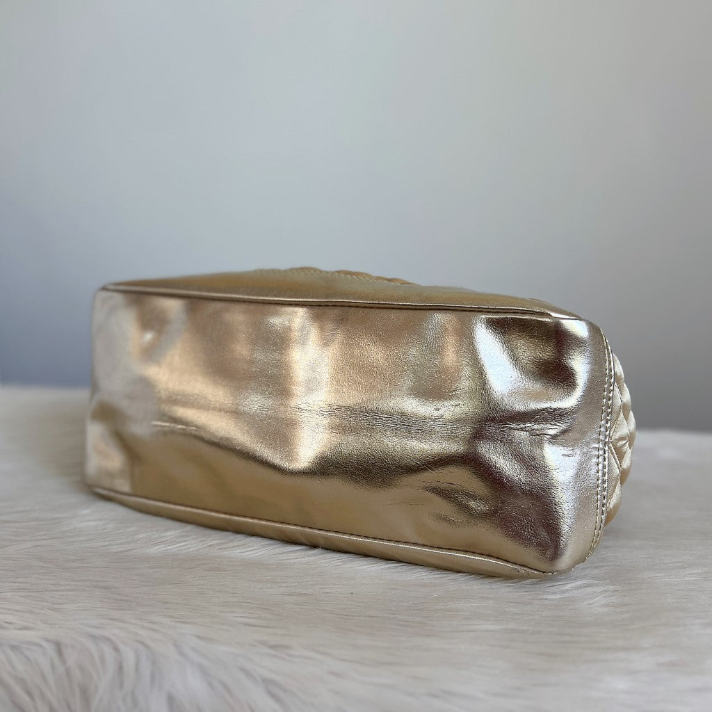 Marc Jacobs Light Gold Quilted Boston Shoulder Bag