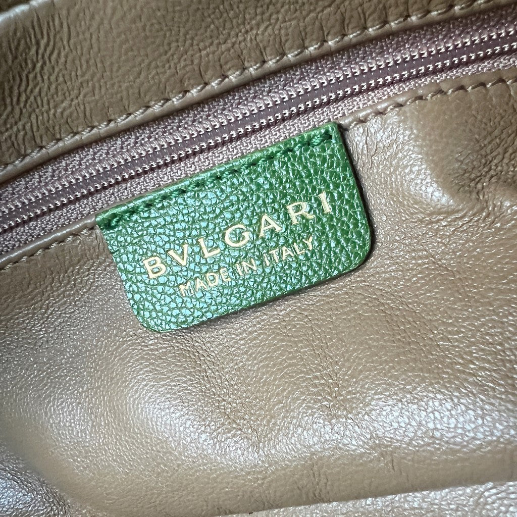 Bvlgari Green Leather Front Ring Triple Compartment Tote Bag
