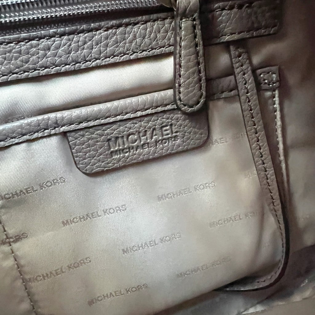 Michael Kors Taupe Leather Zip Detail Chain Detail Shoulder Bag