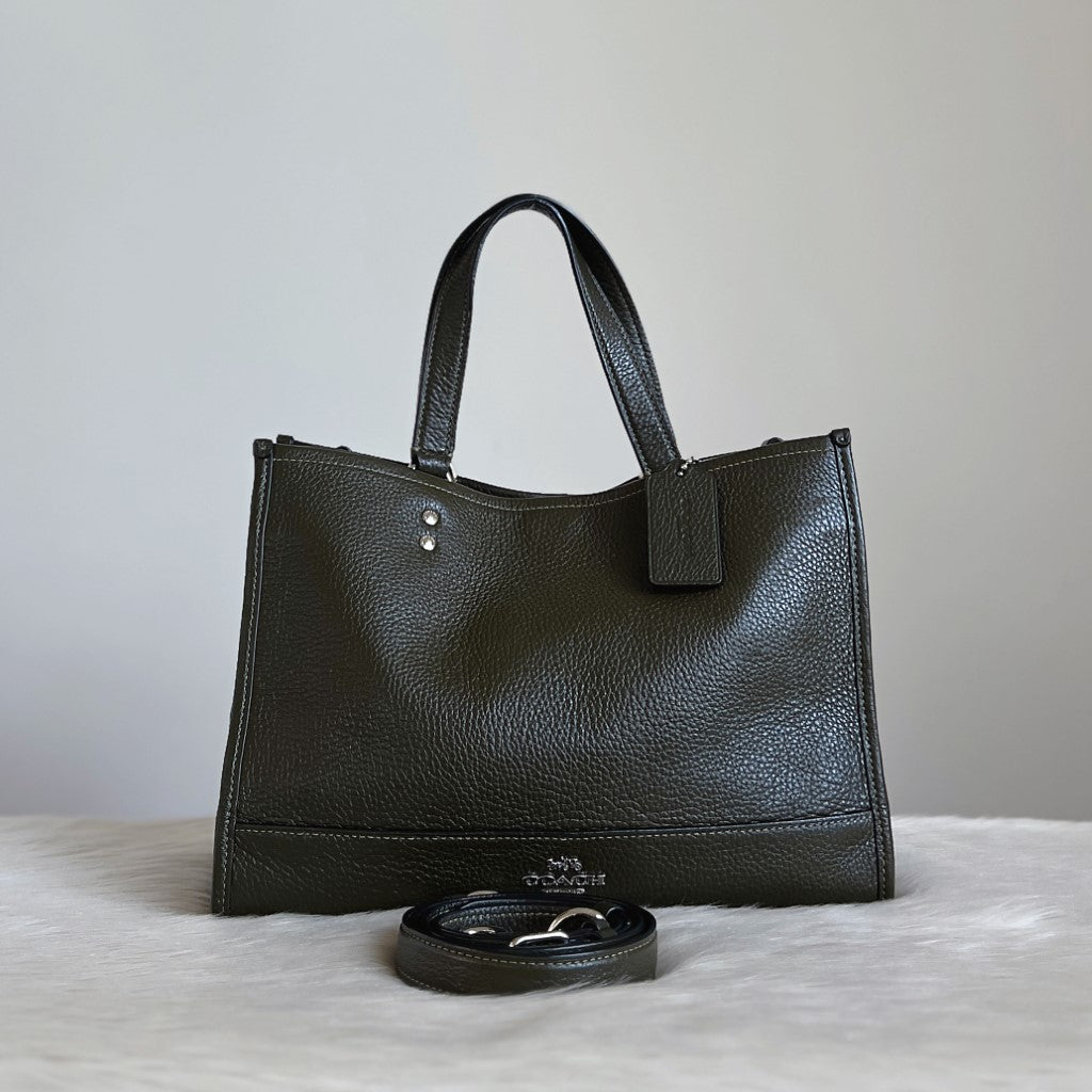 Coach Olive Leather Book Tote 2 Way Shoulder Bag Like New