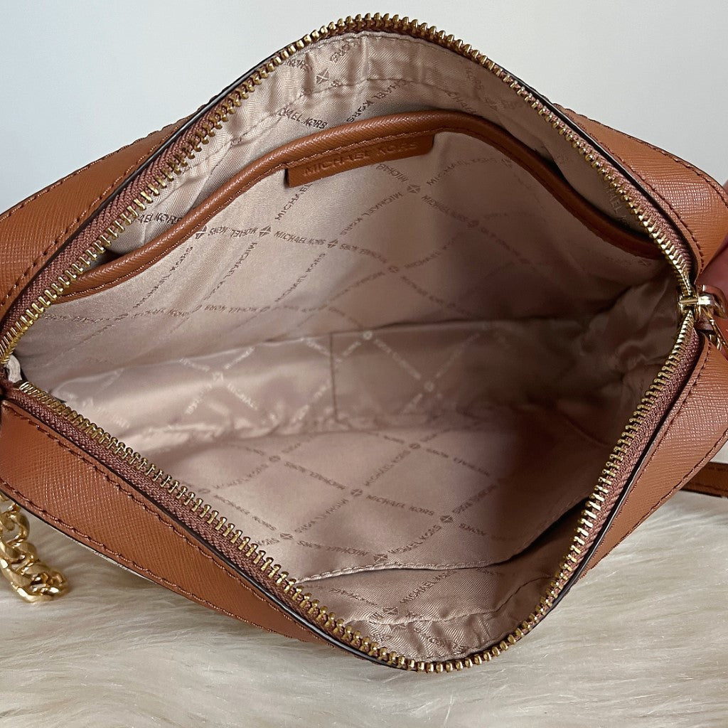 Michael Kors Monogram Gold Chain Detail Crossbody Shoulder Bag Like New